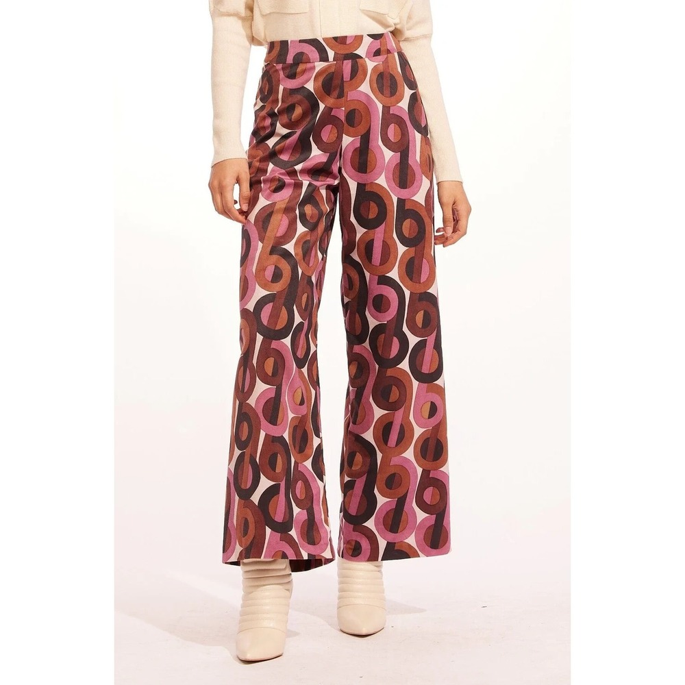 Eva Franco Taylor Pants Womens 8 Stay Groovy Retro 70s Colorful Wide Leg